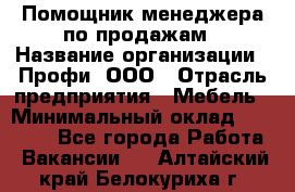 Помощник менеджера по продажам › Название организации ­ Профи, ООО › Отрасль предприятия ­ Мебель › Минимальный оклад ­ 60 000 - Все города Работа » Вакансии   . Алтайский край,Белокуриха г.